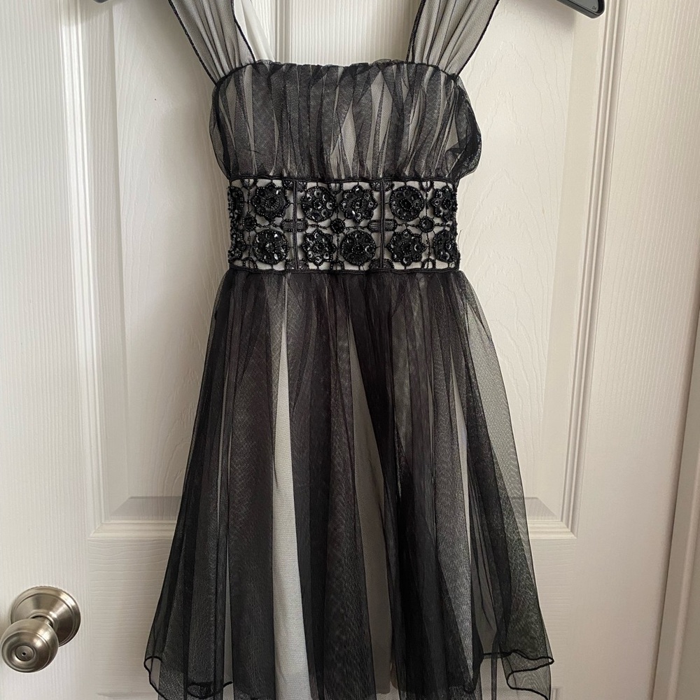 Elegant Black Kids Dress with Beaded Waist